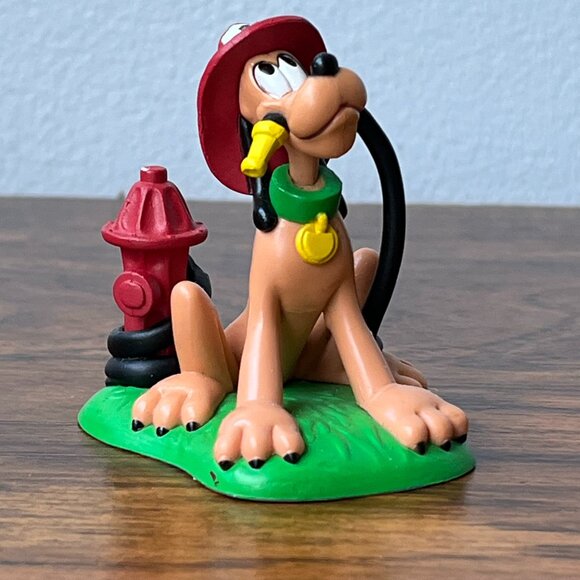 Disney Pluto Fireman Firefighter PVC Figure Cake Topper Hydrant Water Hose - Picture 1 of 14